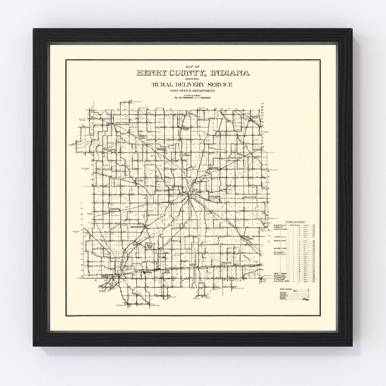 Vintage Map of Henry County, Indiana 1911
