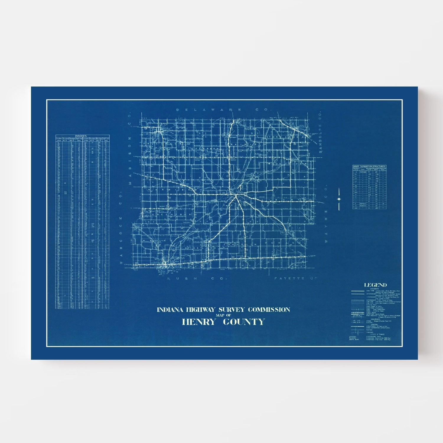 Vintage Map of Henry County, Indiana 1936