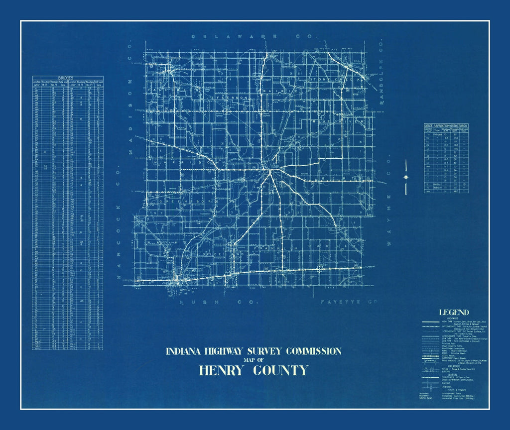 Vintage Map of Henry County, Indiana 1936