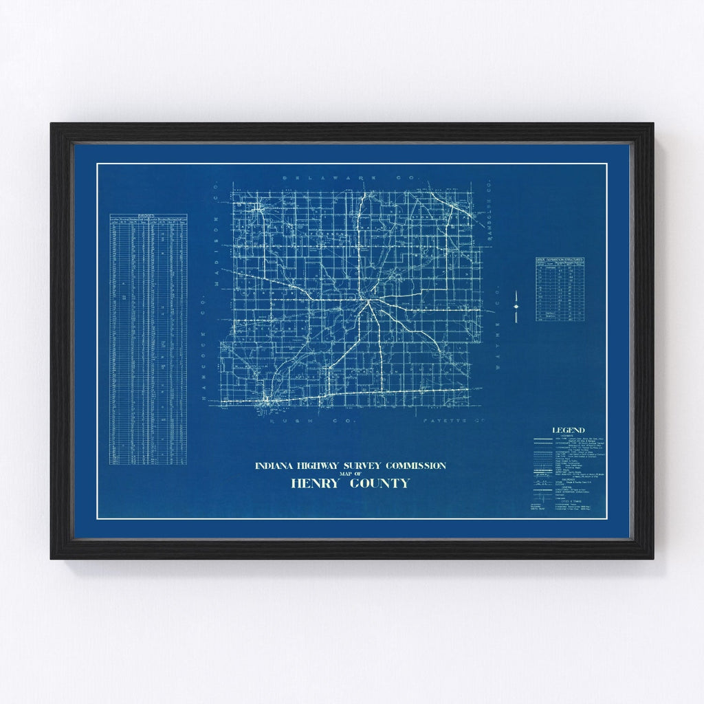 Vintage Map of Henry County, Indiana 1936