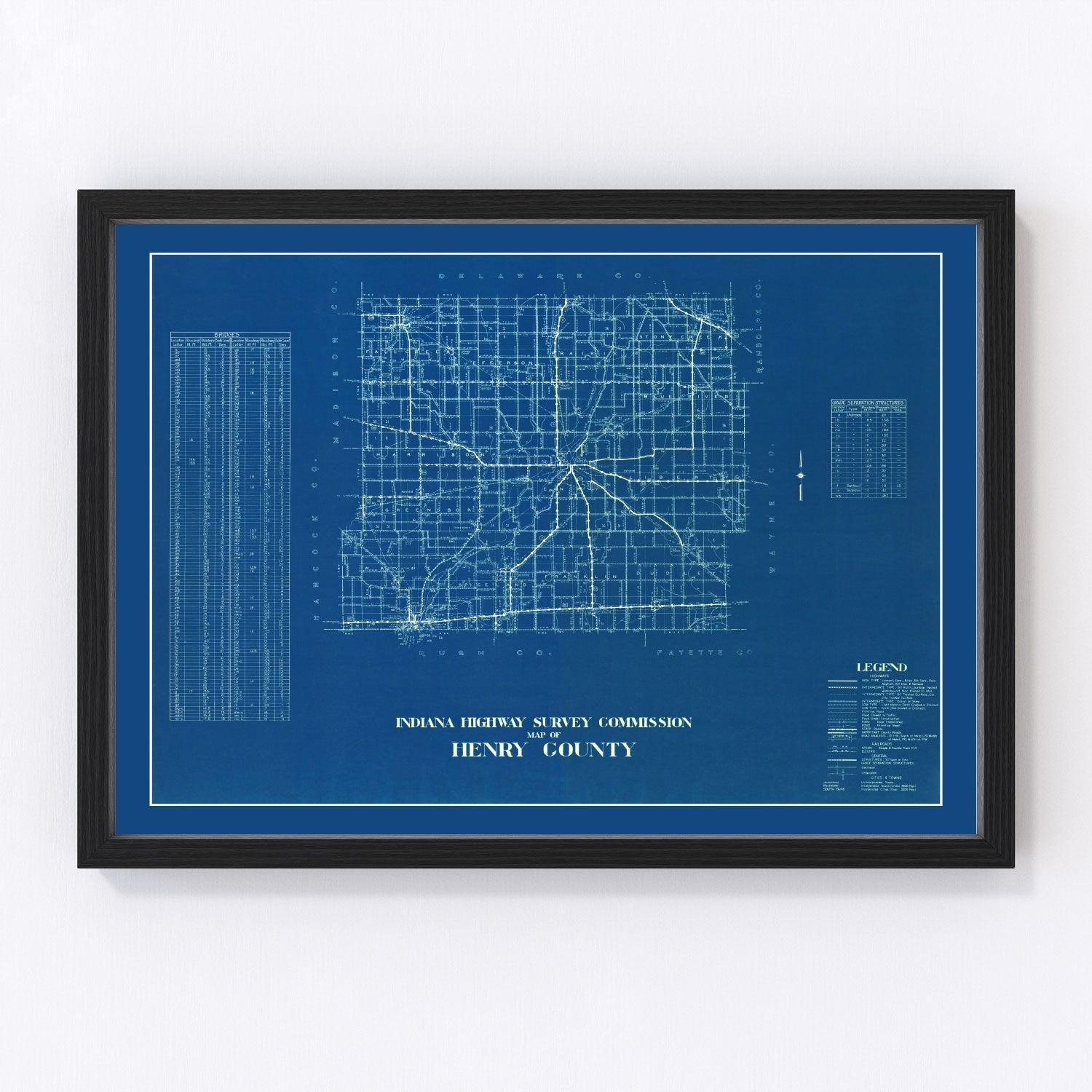 Vintage Map of Henry County, Indiana 1936