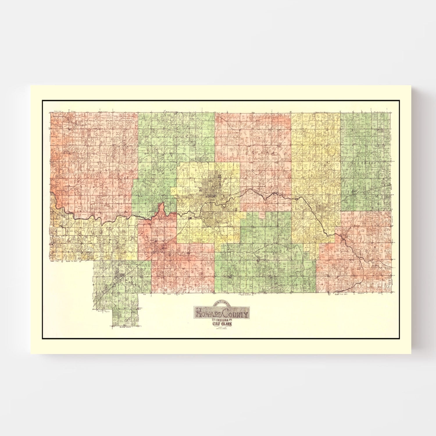 Vintage Map of Howard County, Indiana 1917