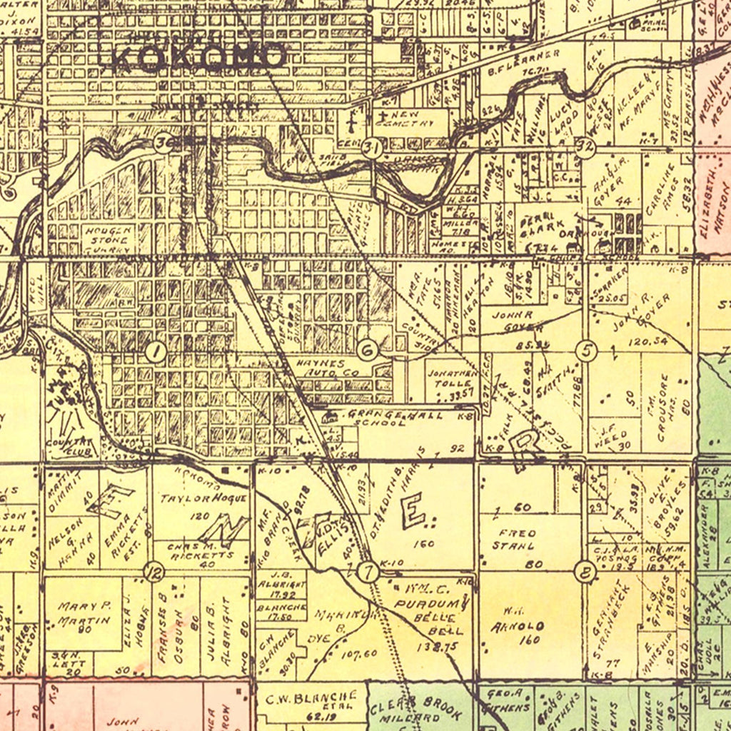 Vintage Map of Howard County, Indiana 1917