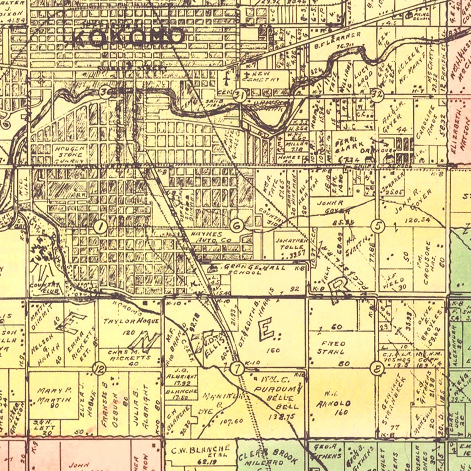 Vintage Map of Howard County, Indiana 1917