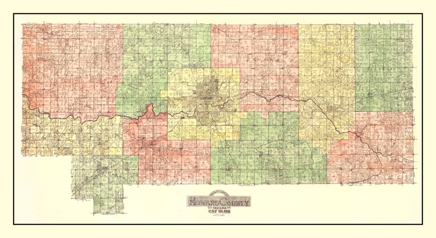 Vintage Map of Howard County, Indiana 1917