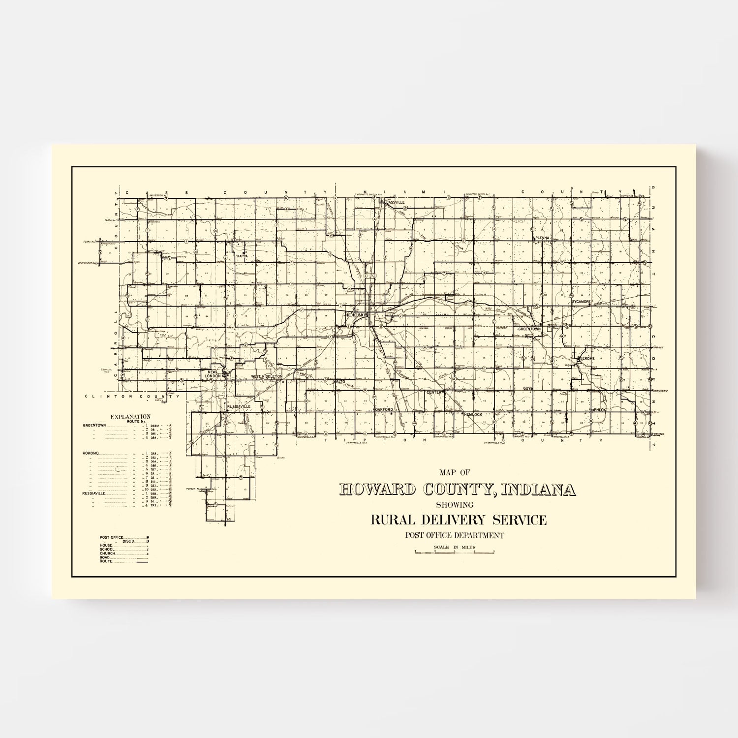 Vintage Map of Howard County, Indiana 1909