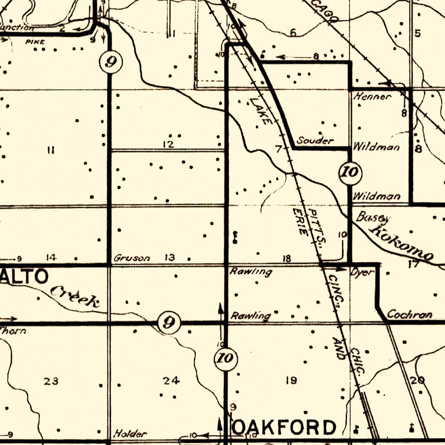 Vintage Map of Howard County, Indiana 1909