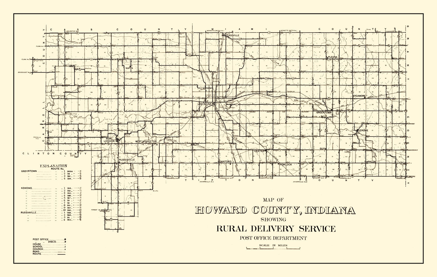 Vintage Map of Howard County, Indiana 1909