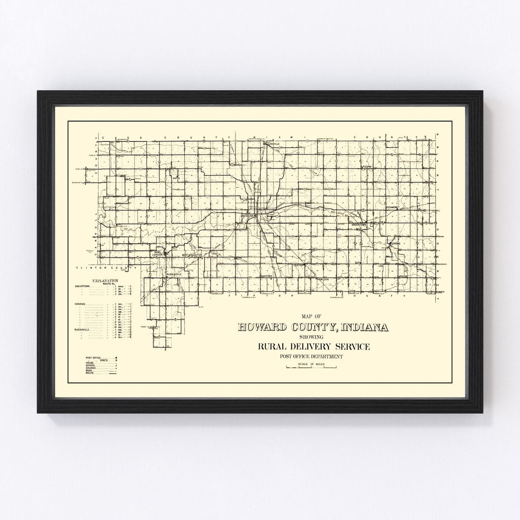 Vintage Map of Howard County, Indiana 1909