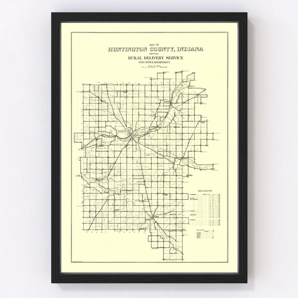 Vintage Map of Huntington County, Indiana 1910