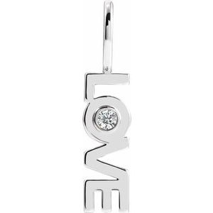 14K White Gold .03 CT Natural Diamond Love Charm/Pendant