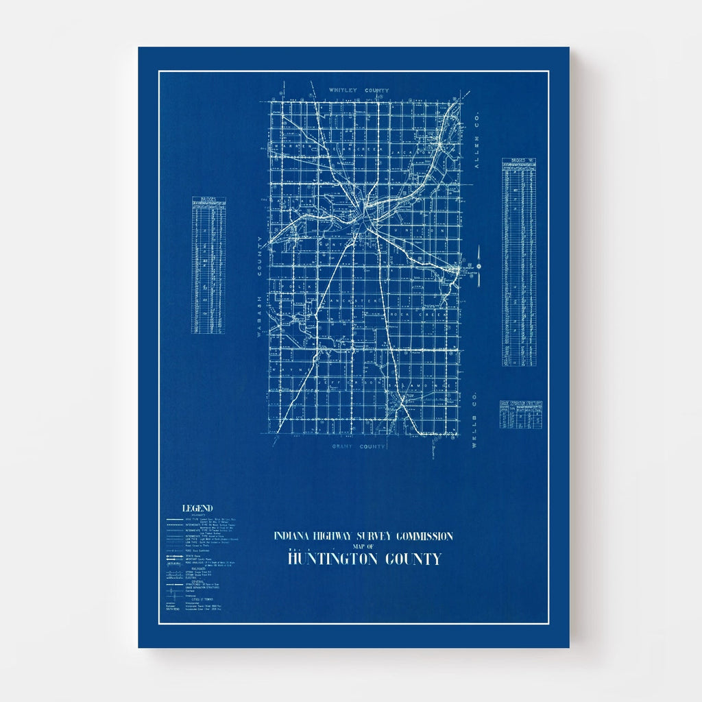 Vintage Map of Huntington County, Indiana 1936