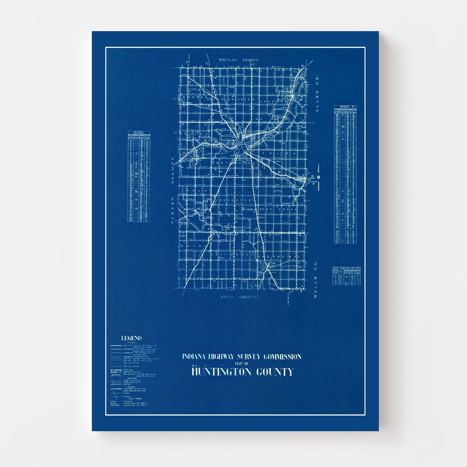 Vintage Map of Huntington County, Indiana 1936
