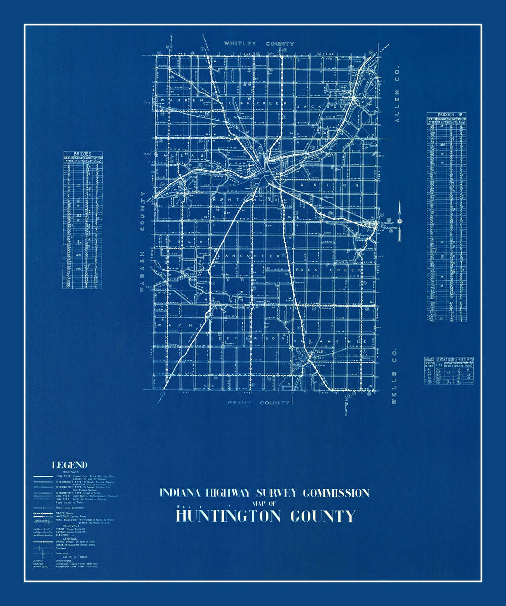 Vintage Map of Huntington County, Indiana 1936