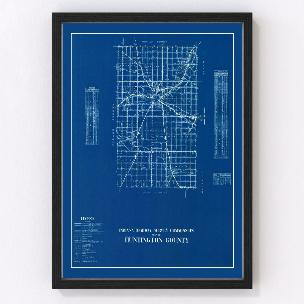 Vintage Map of Huntington County, Indiana 1936