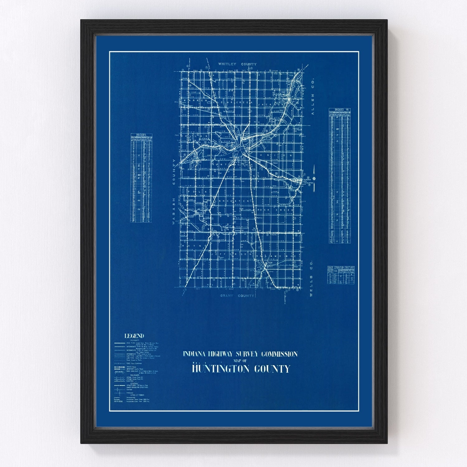 Vintage Map of Huntington County, Indiana 1936
