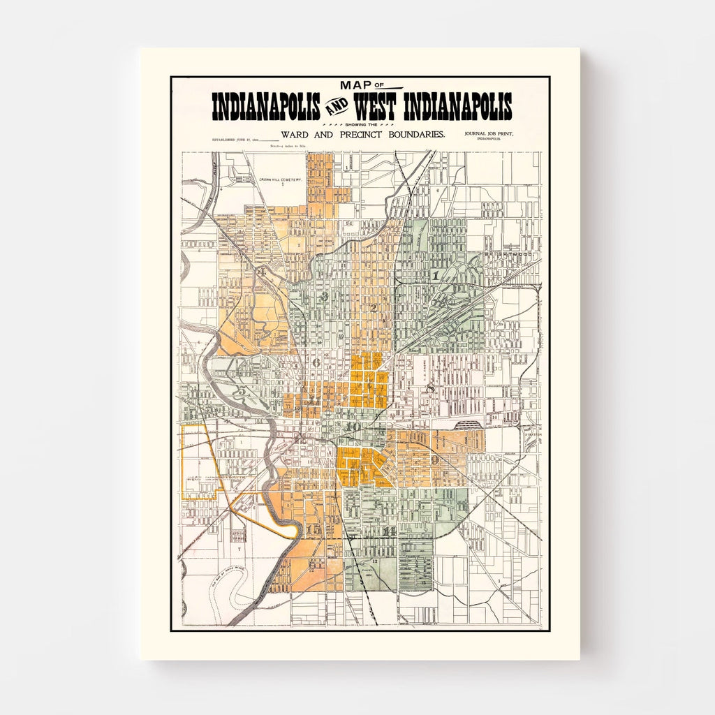 Vintage Map of Indianapolis, Indiana 1896