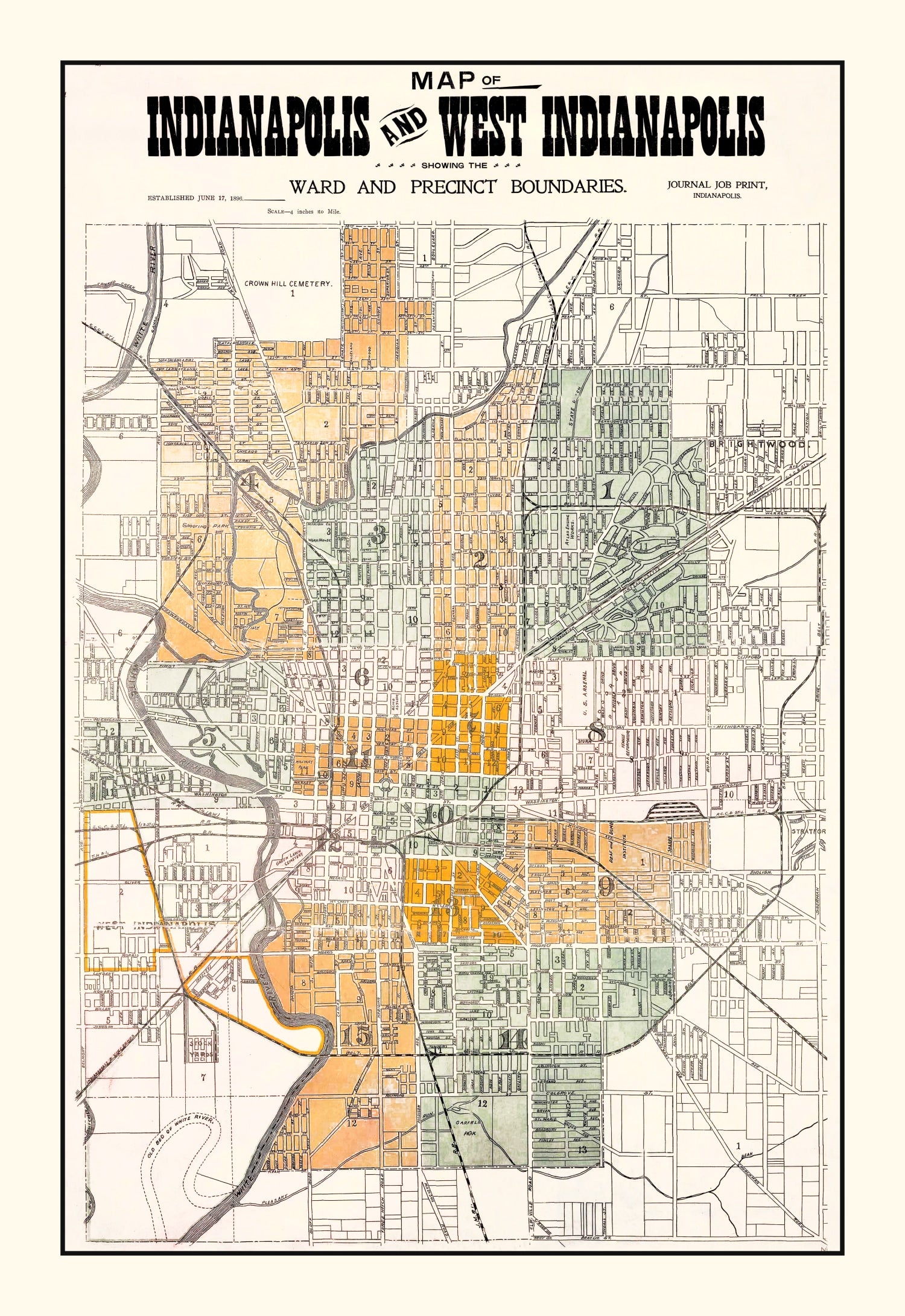 Vintage Map of Indianapolis, Indiana 1896