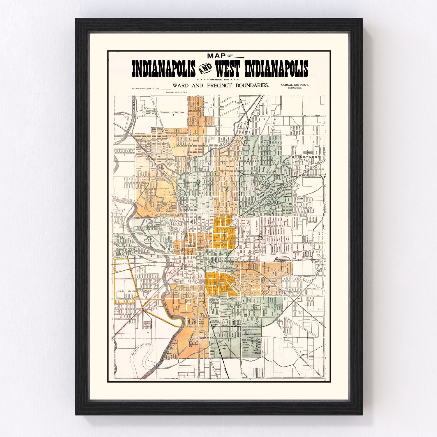 Vintage Map of Indianapolis, Indiana 1896