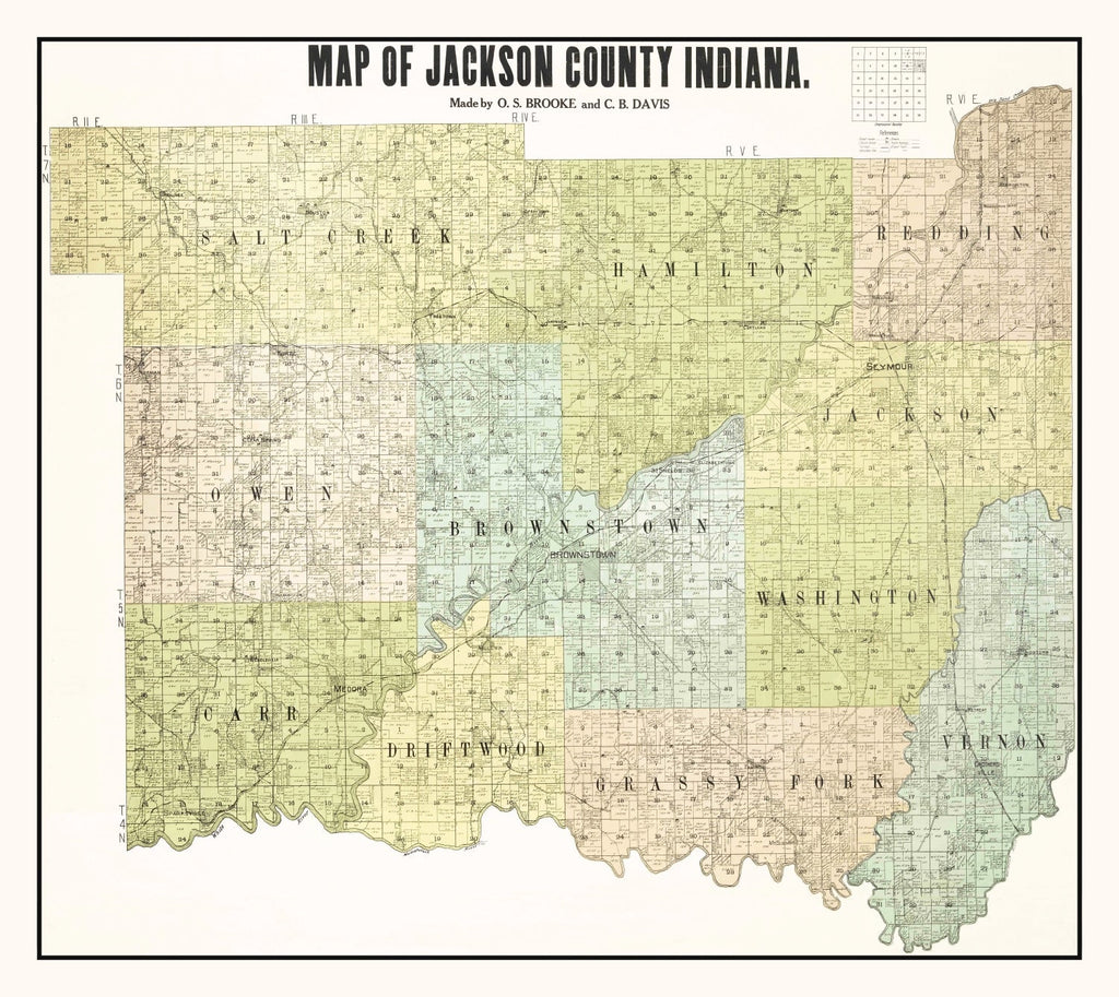 Vintage Map of Jackson County, Indiana 1917