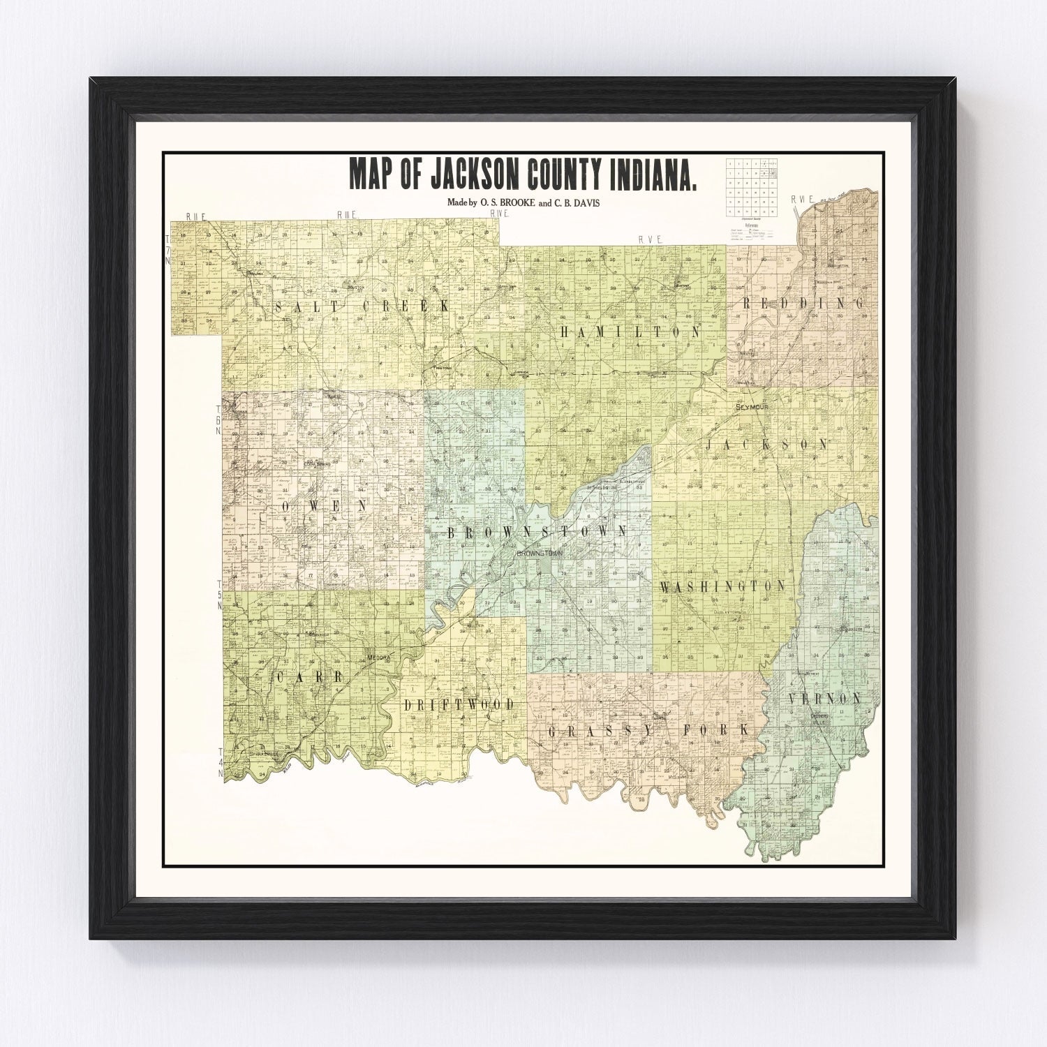Vintage Map of Jackson County, Indiana 1917
