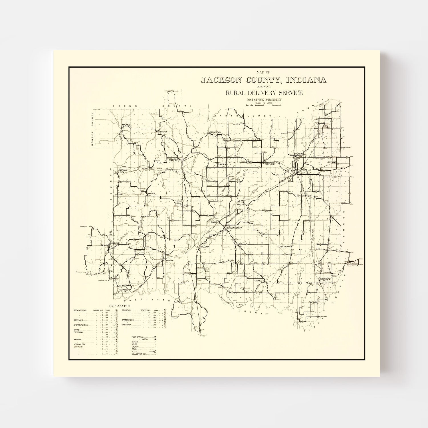 Vintage Map of Jackson County, Indiana 1910