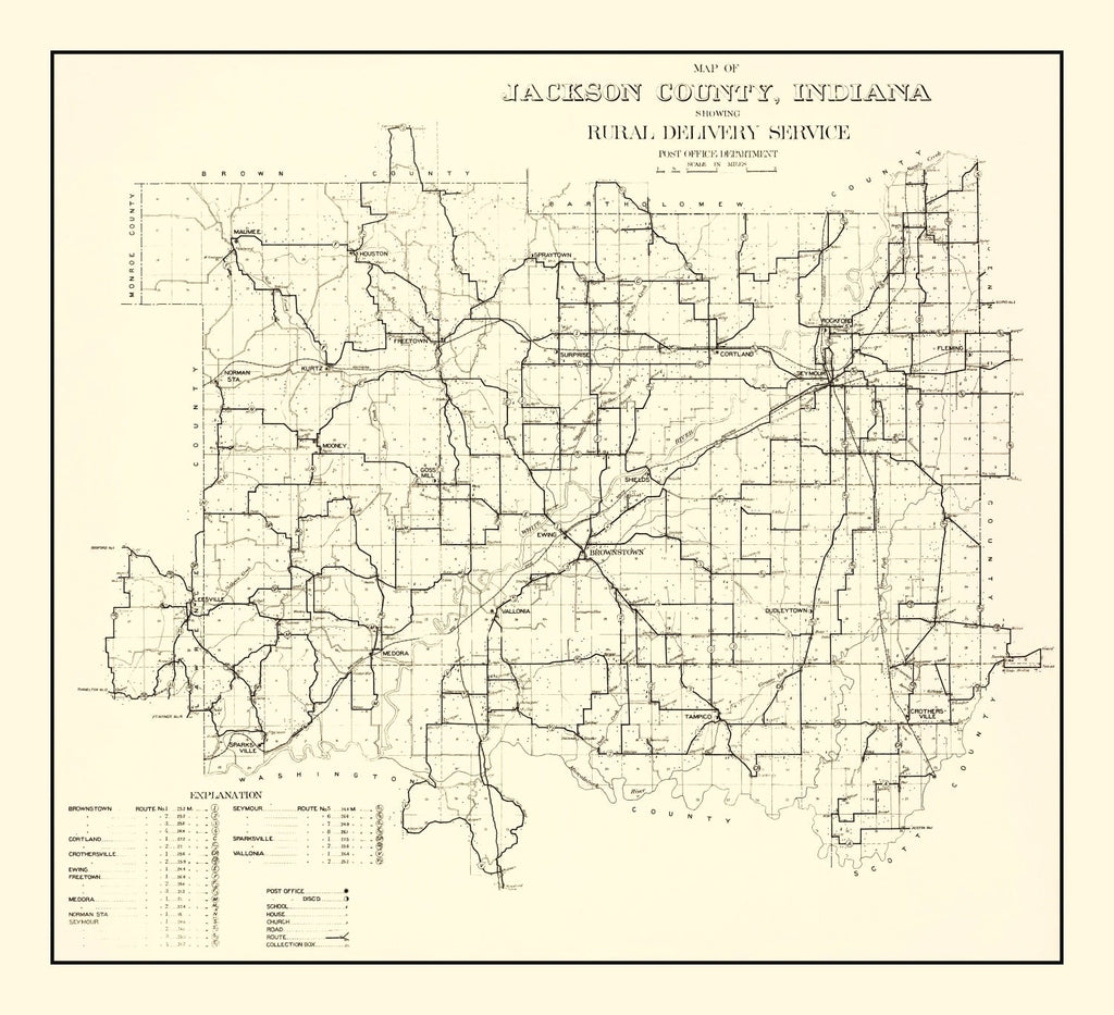 Vintage Map of Jackson County, Indiana 1910