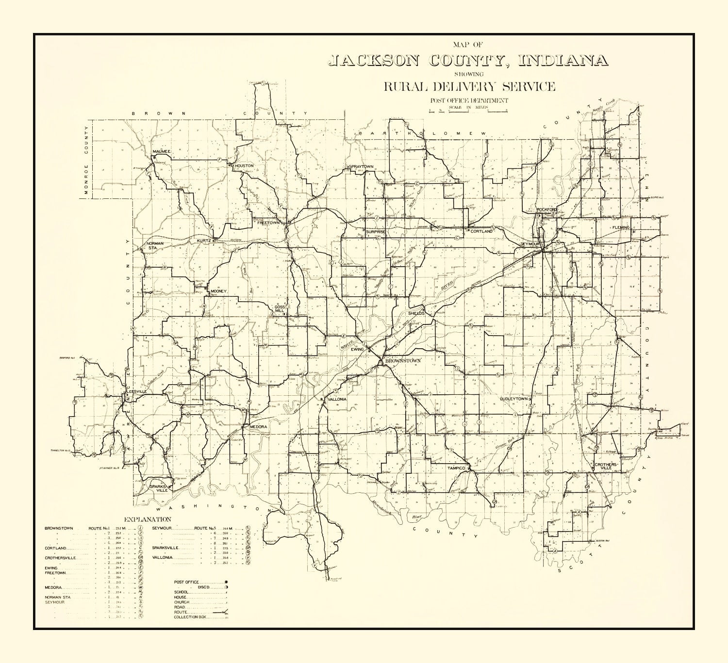 Vintage Map of Jackson County, Indiana 1910