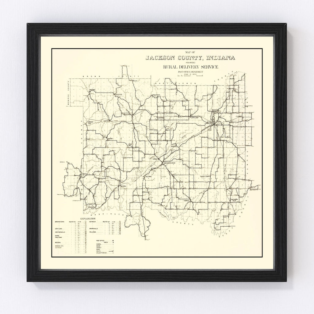 Vintage Map of Jackson County, Indiana 1910