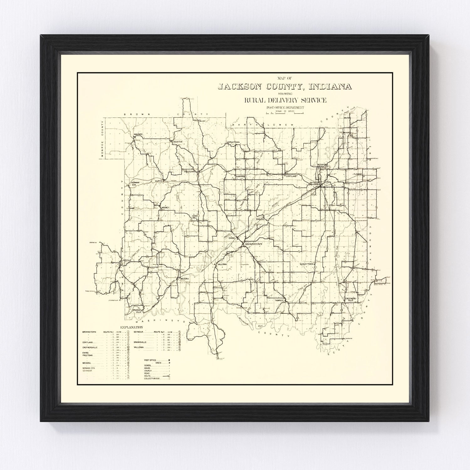 Vintage Map of Jackson County, Indiana 1910