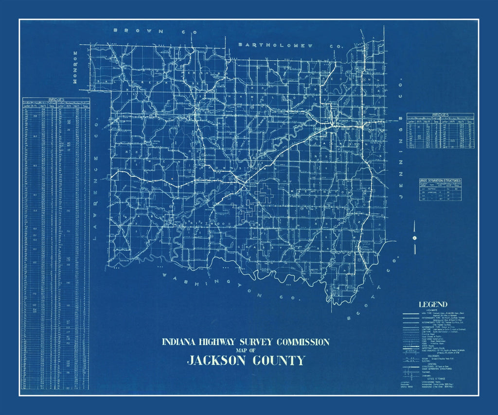 Vintage Map of Jackson County, Indiana 1936