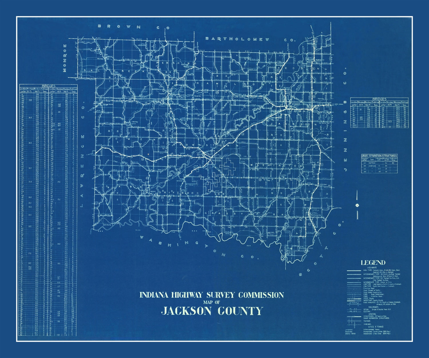 Vintage Map of Jackson County, Indiana 1936