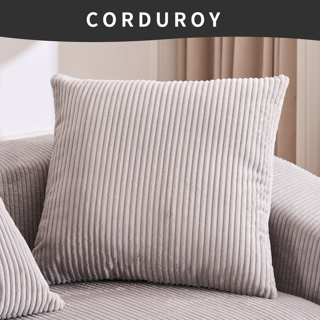 LY-023 LIGHT GREY COMPRESSION SOFA: Combining chaise longue with 3-seater, Corduroy Fabric, full sponge compression sofa,combined sofa with 4 pillows for living/ Home Furniture/ Apartment