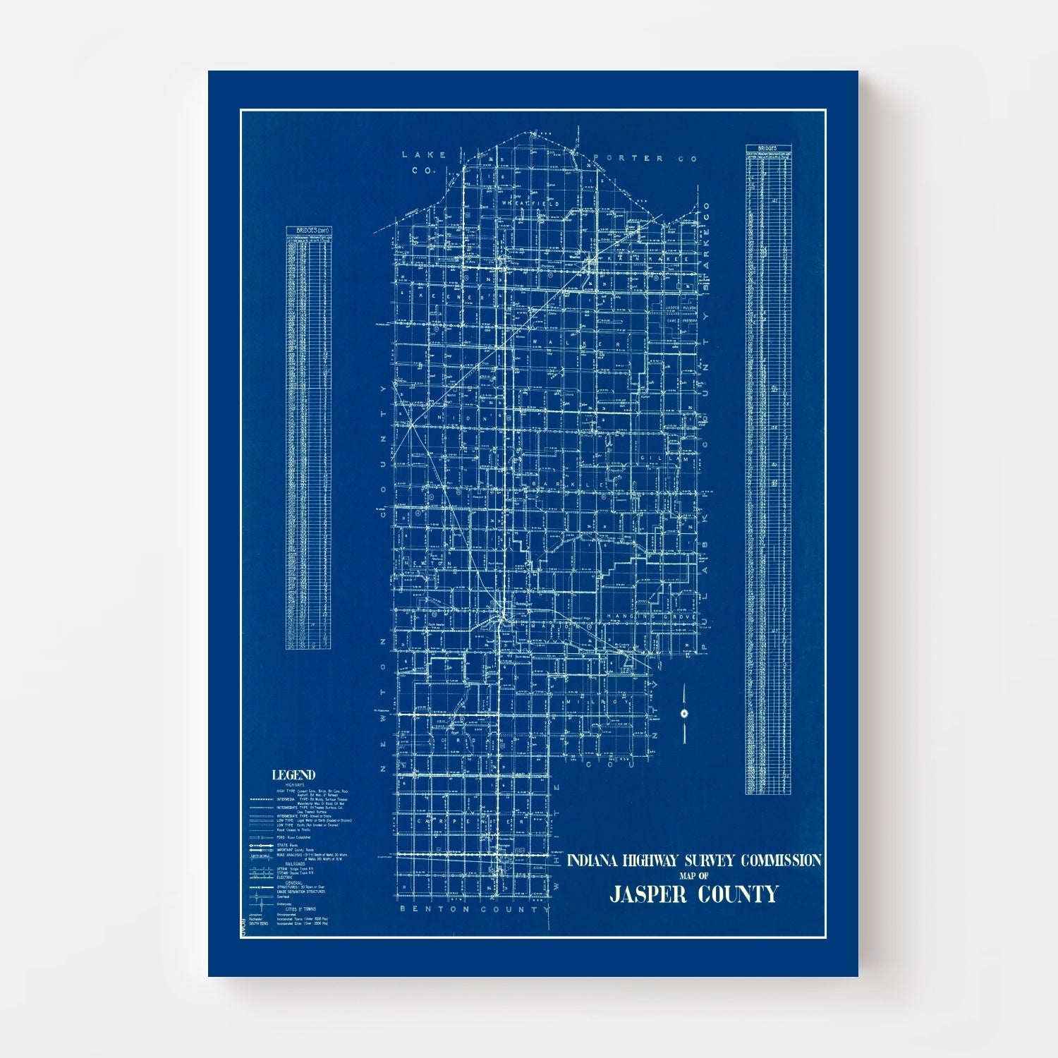 Vintage Map of Jasper County, Indiana 1936