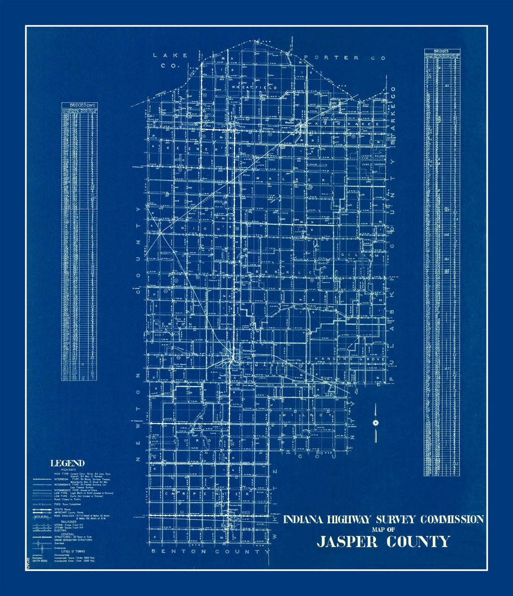 Vintage Map of Jasper County, Indiana 1936