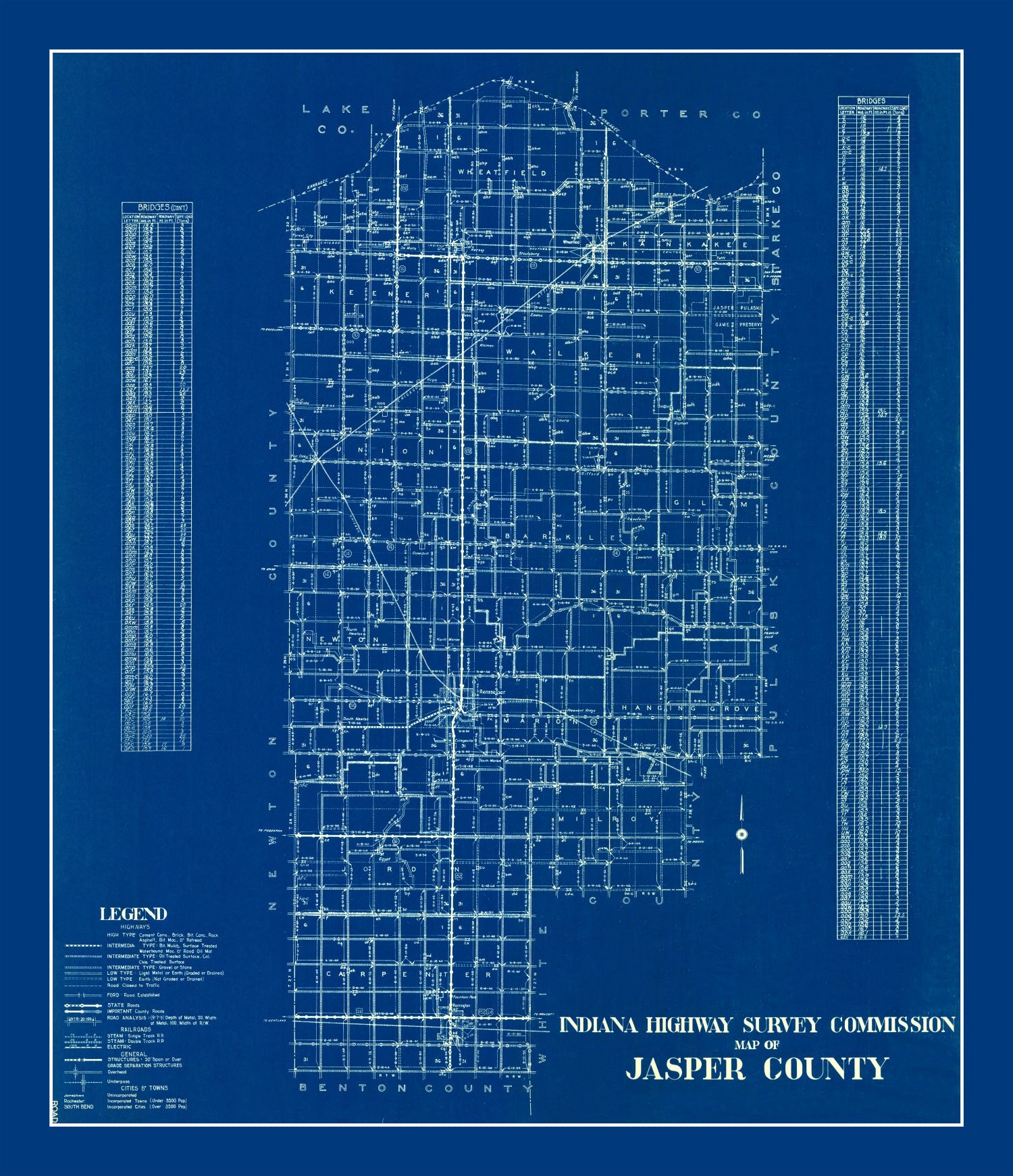Vintage Map of Jasper County, Indiana 1936