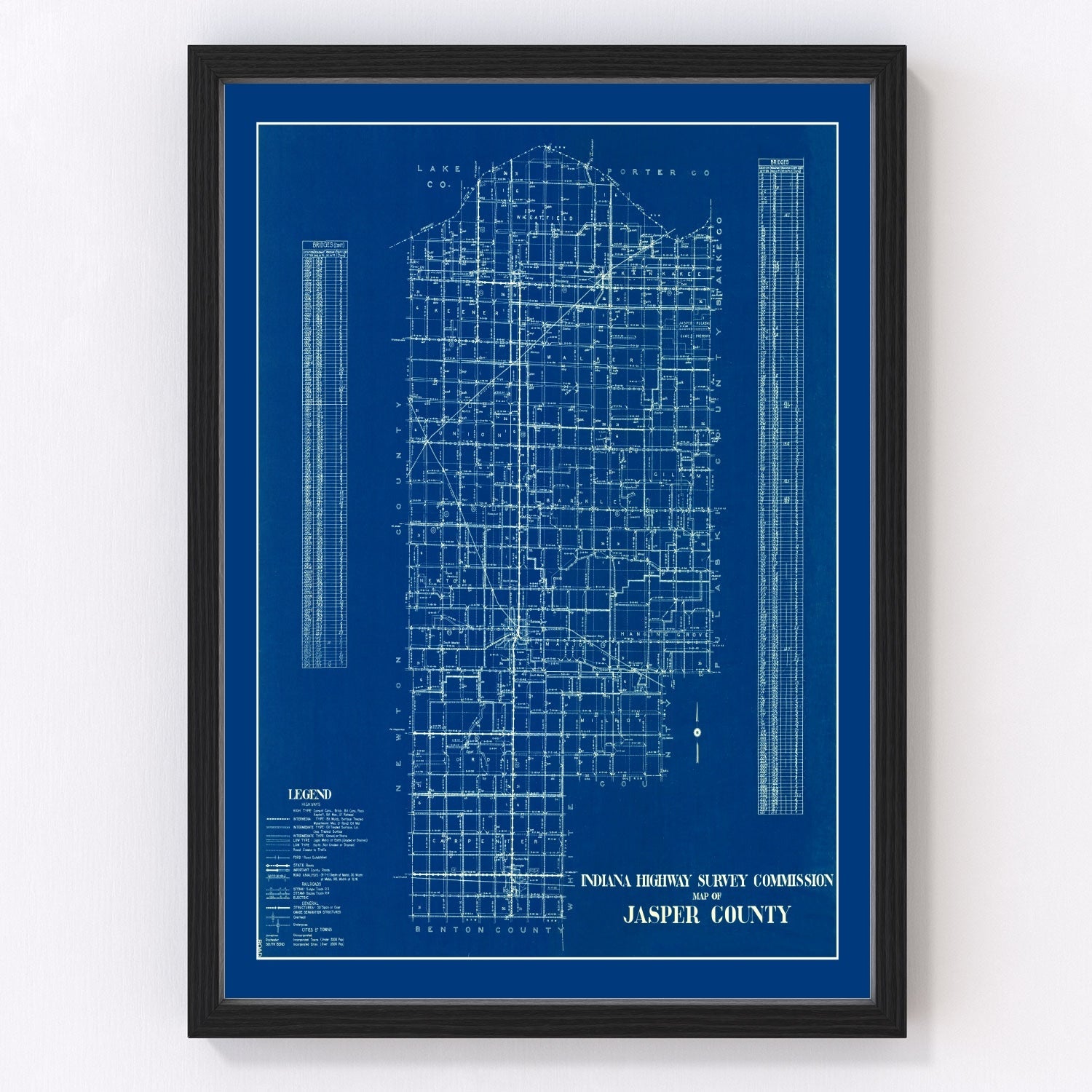 Vintage Map of Jasper County, Indiana 1936