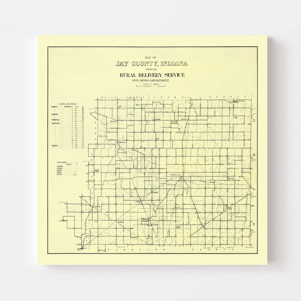 Vintage Map of Jay County, Indiana 1910
