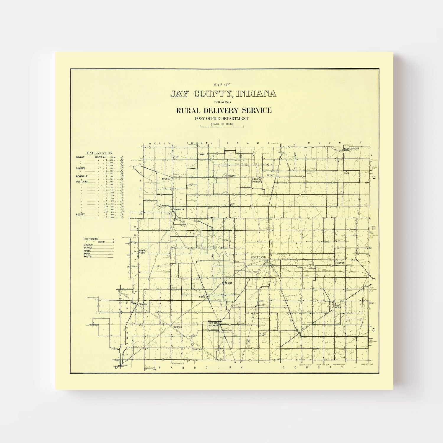 Vintage Map of Jay County, Indiana 1910