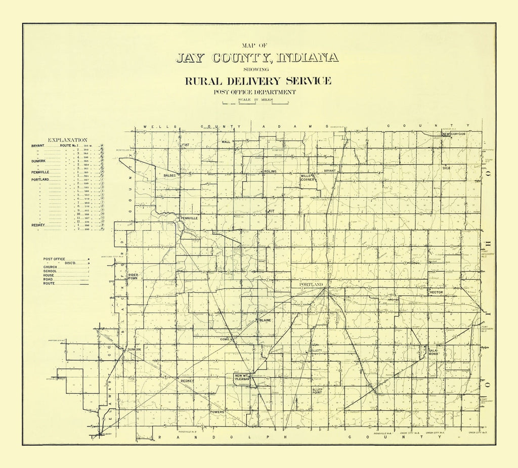 Vintage Map of Jay County, Indiana 1910