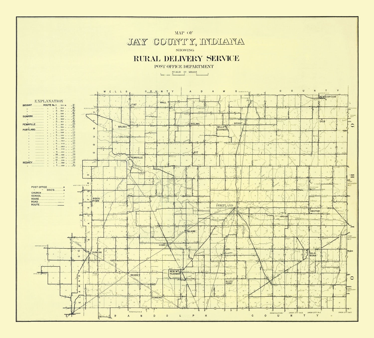 Vintage Map of Jay County, Indiana 1910