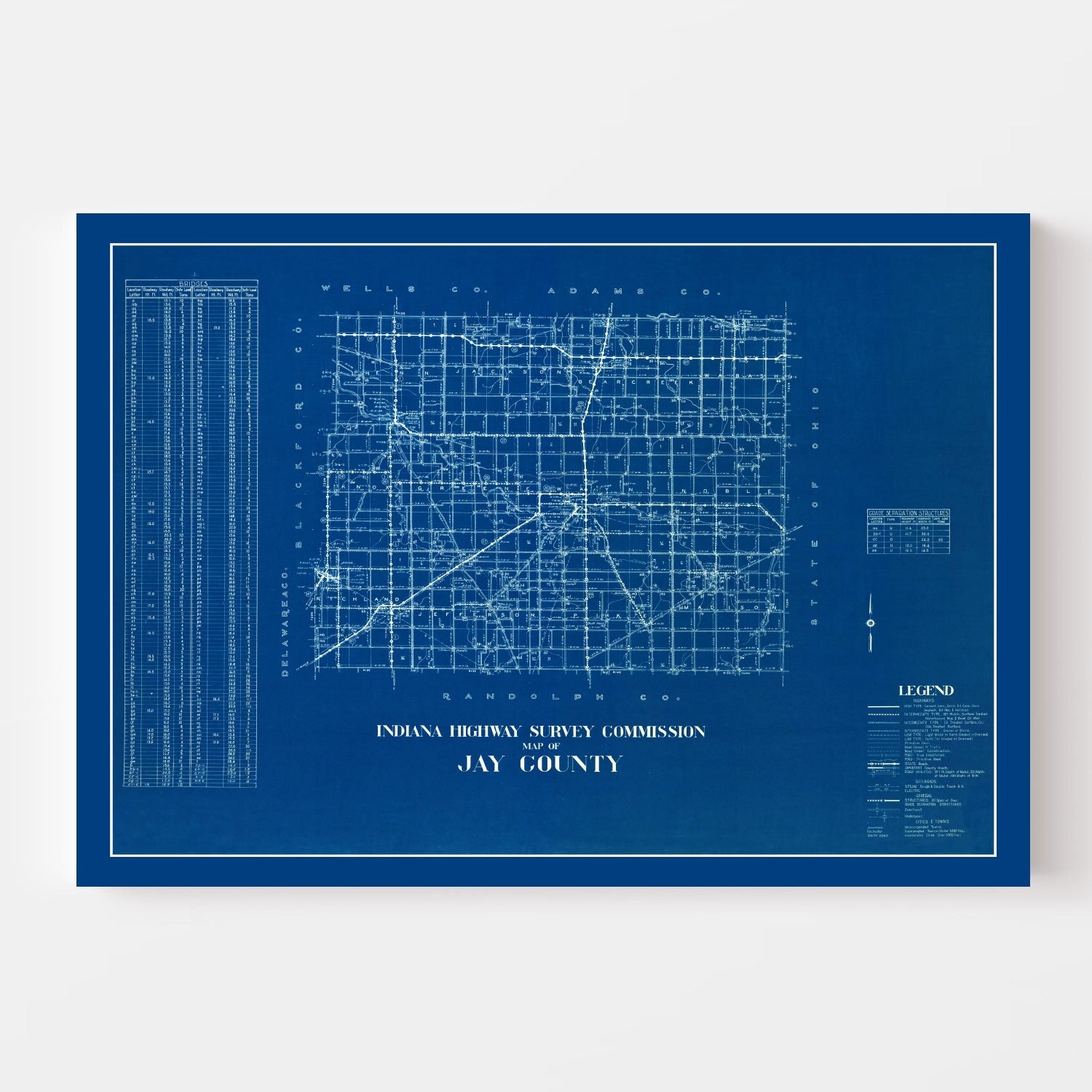 Vintage Map of Jay County, Indiana 1936