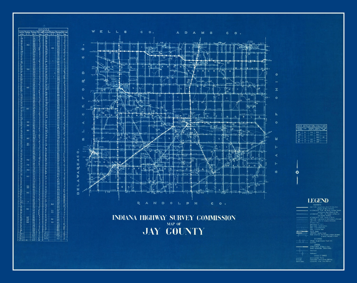 Vintage Map of Jay County, Indiana 1936