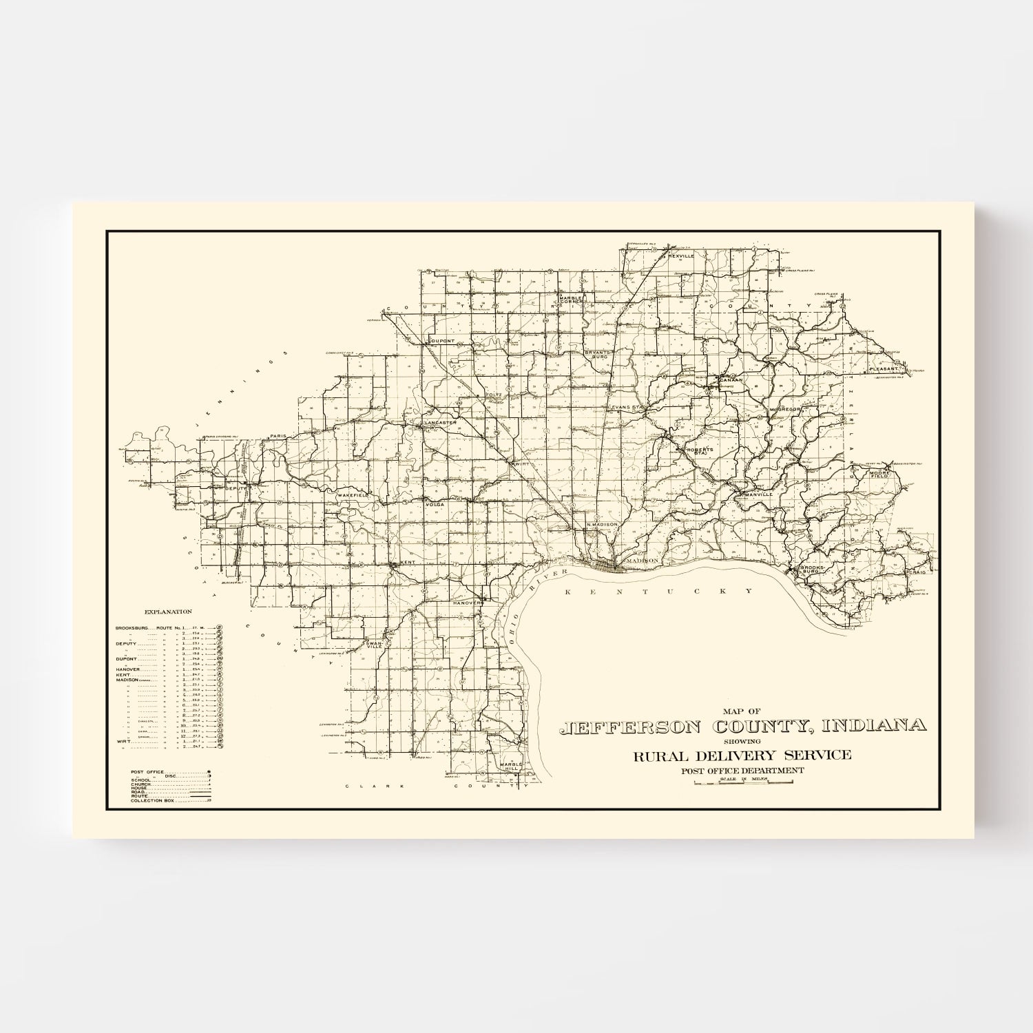 Vintage Map of Jefferson County, Indiana 1911