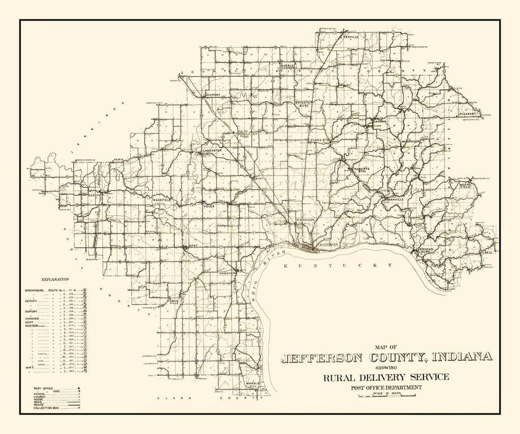 Vintage Map of Jefferson County, Indiana 1911