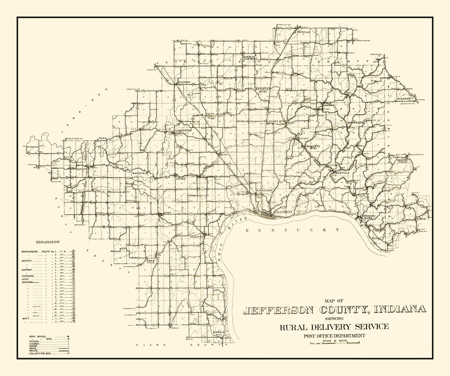 Vintage Map of Jefferson County, Indiana 1911