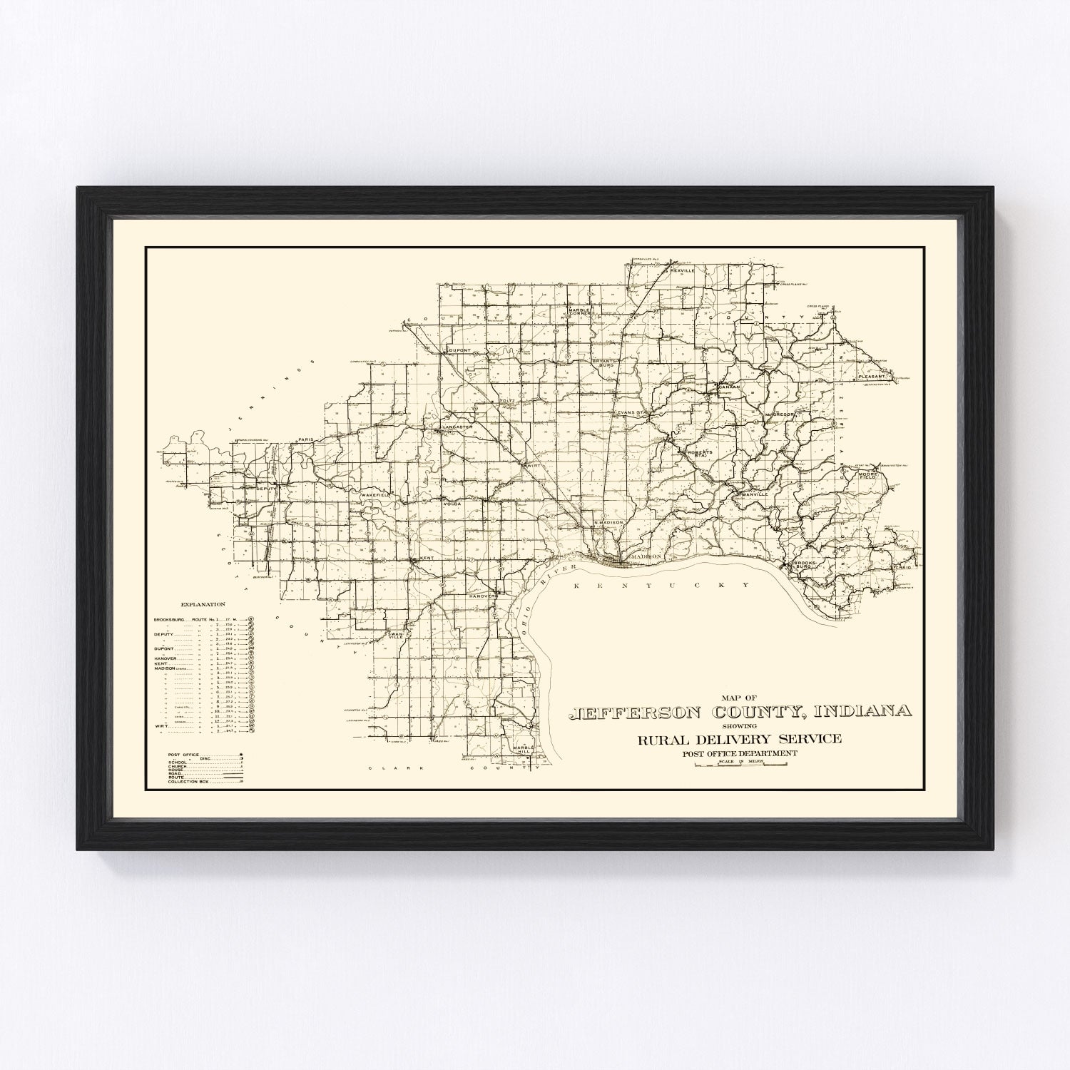 Vintage Map of Jefferson County, Indiana 1911