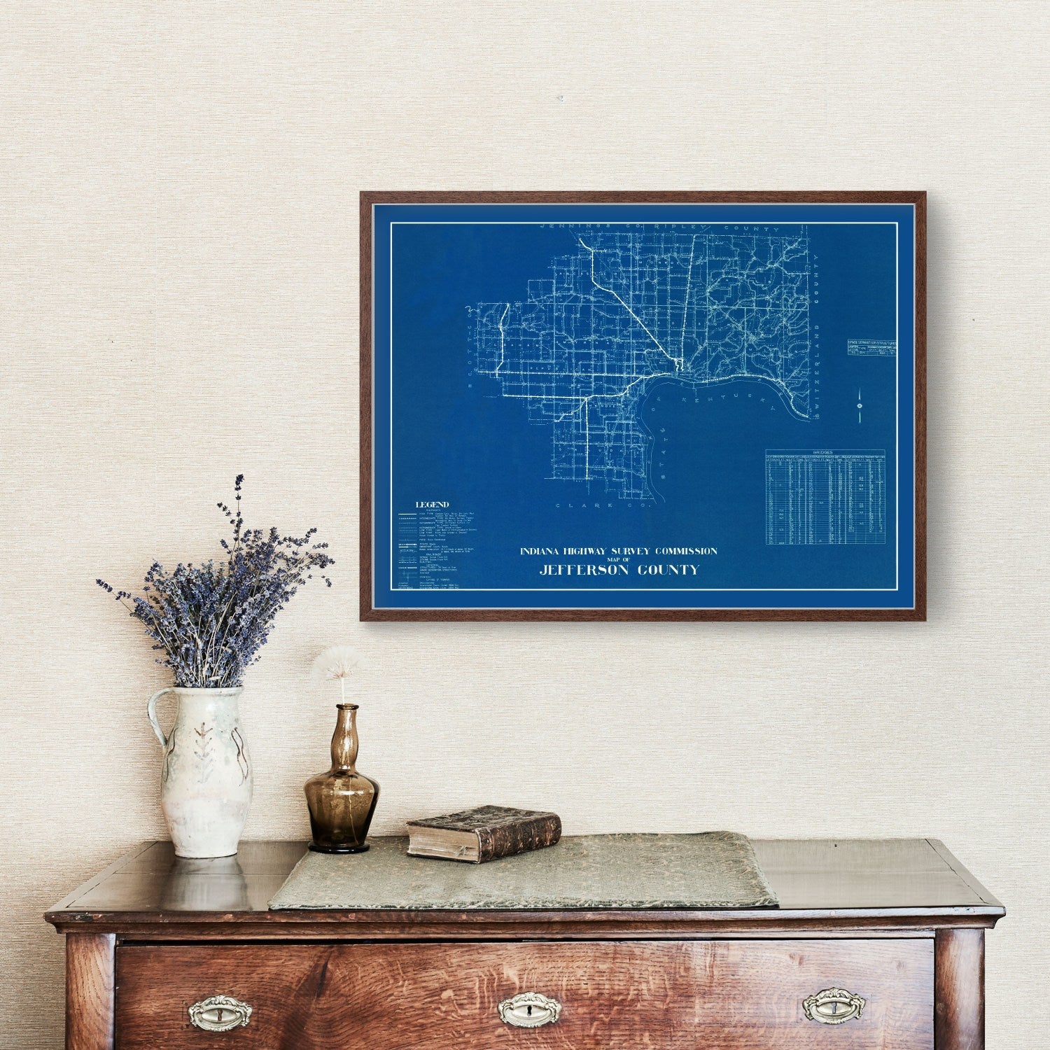 Vintage Map of Jefferson County, Indiana 1936