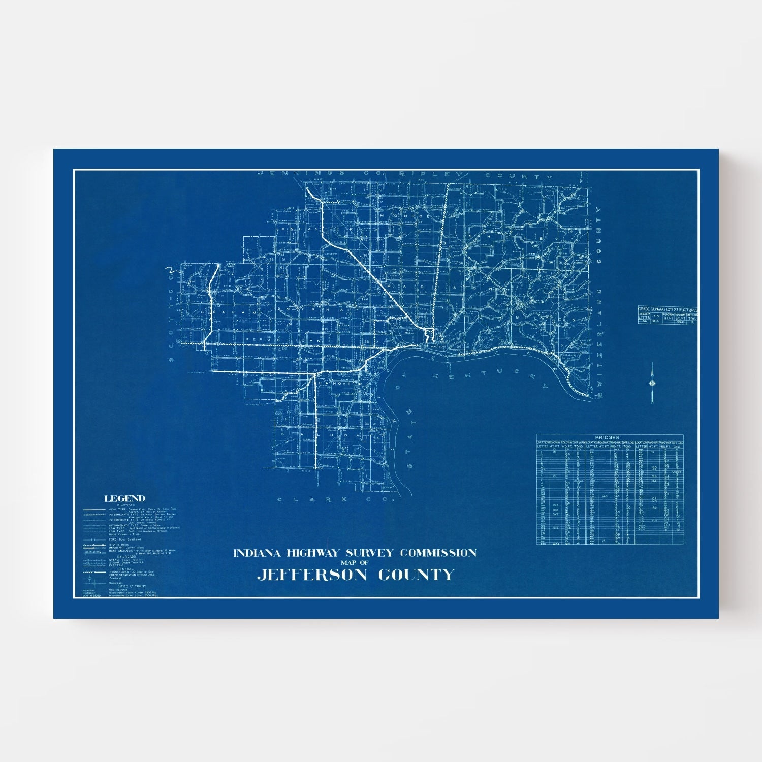 Vintage Map of Jefferson County, Indiana 1936