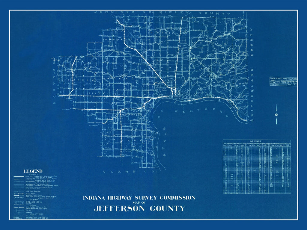 Vintage Map of Jefferson County, Indiana 1936